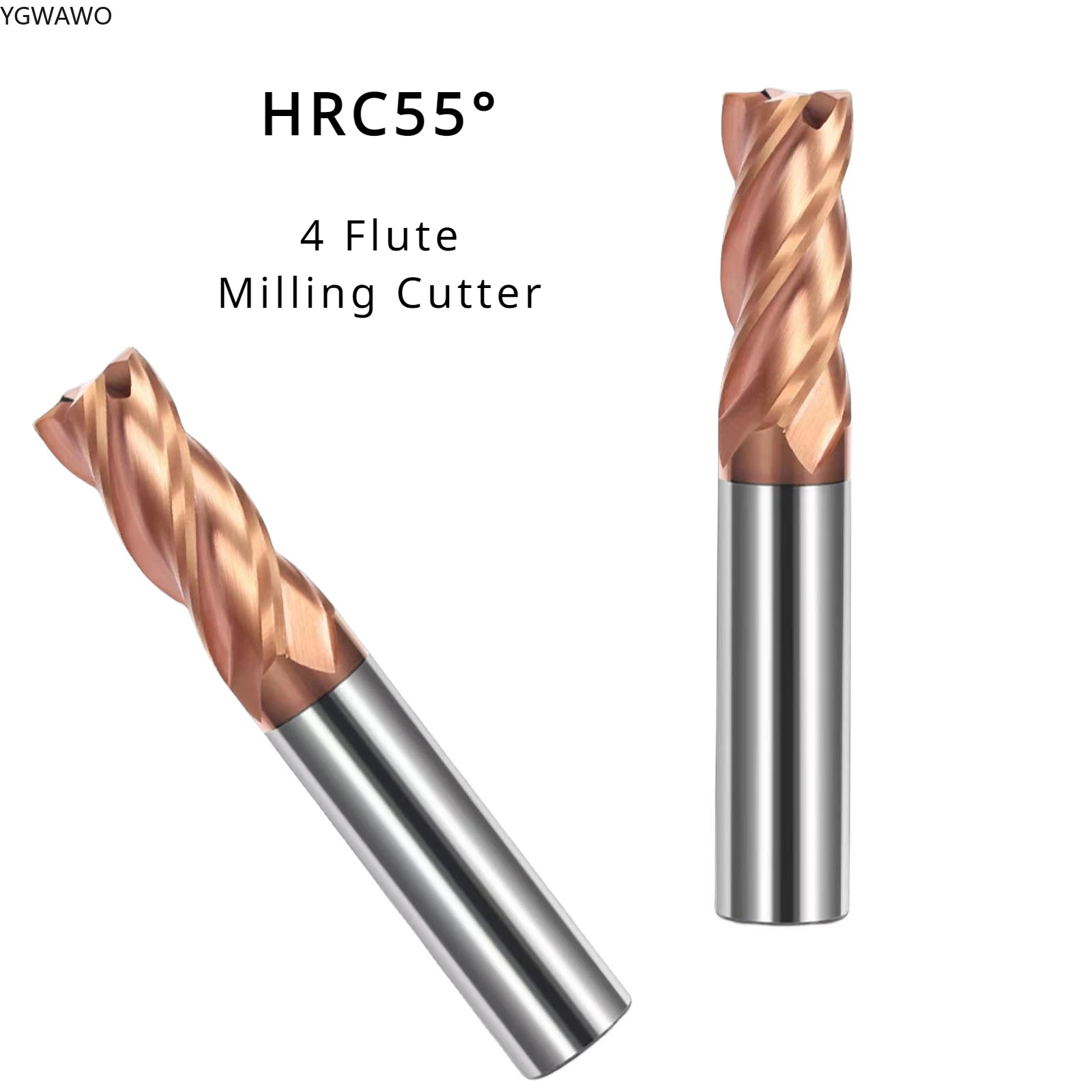 

HRC55° 4 Flute TCT End Milling Cutter 1/2/3/4/5/6/8/10/12/14/16/18/20mm Coated Metal Aluminum Titanium Tools Tungsten Steel