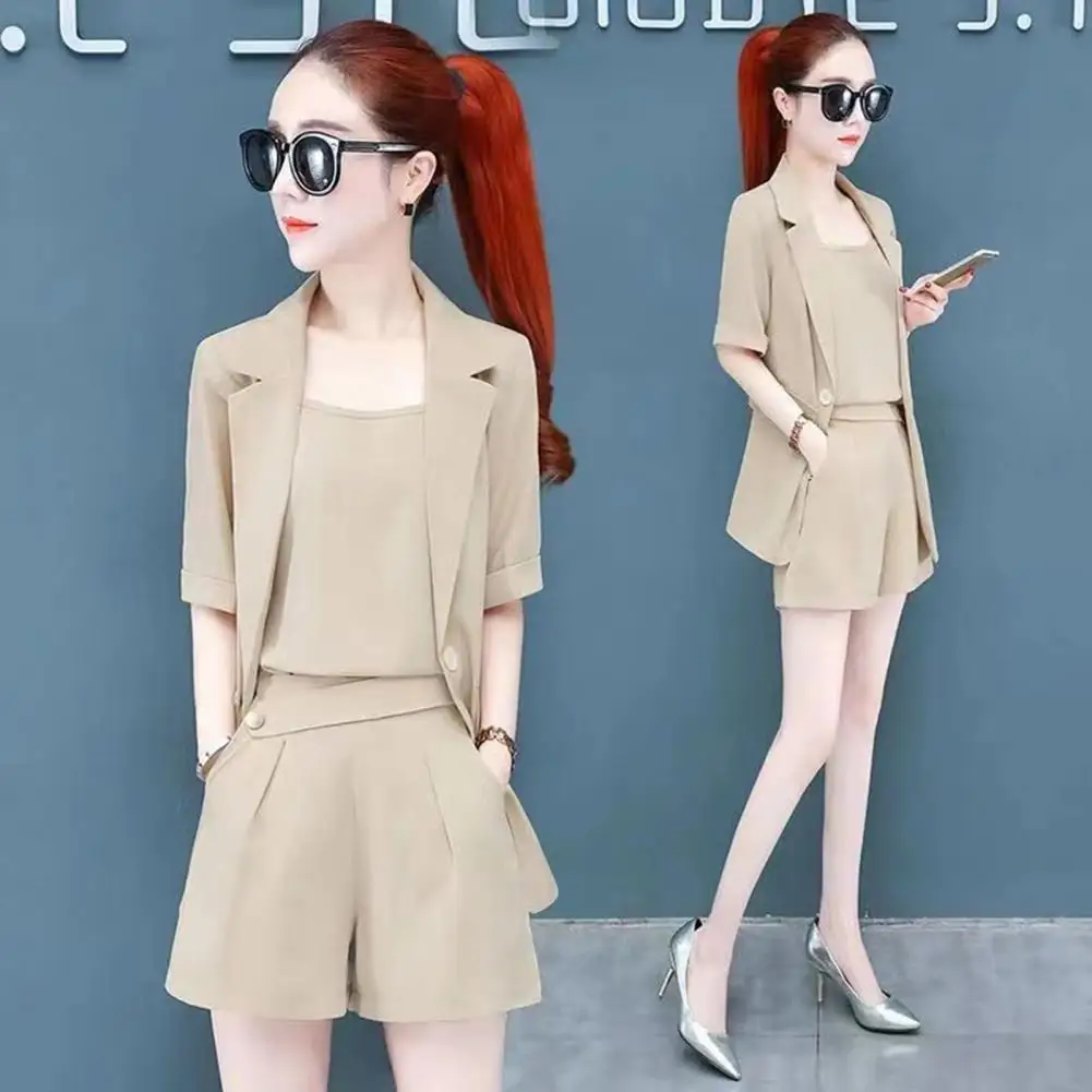 Women Summer Matching Sets Solid 2023 New Blazers Coats+Shorts+Vest 3Pcs Suits Ladies Fashion Streetwear Female Elegant Outfits