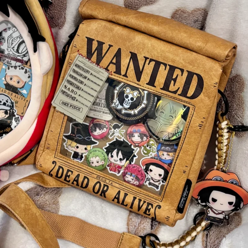 

Genuine One Piece Wanted Poster Ita Bag Magnetic Buckle Kraft Paper Texture Multi-Function Storage Shoulder Bag Anime Backpack