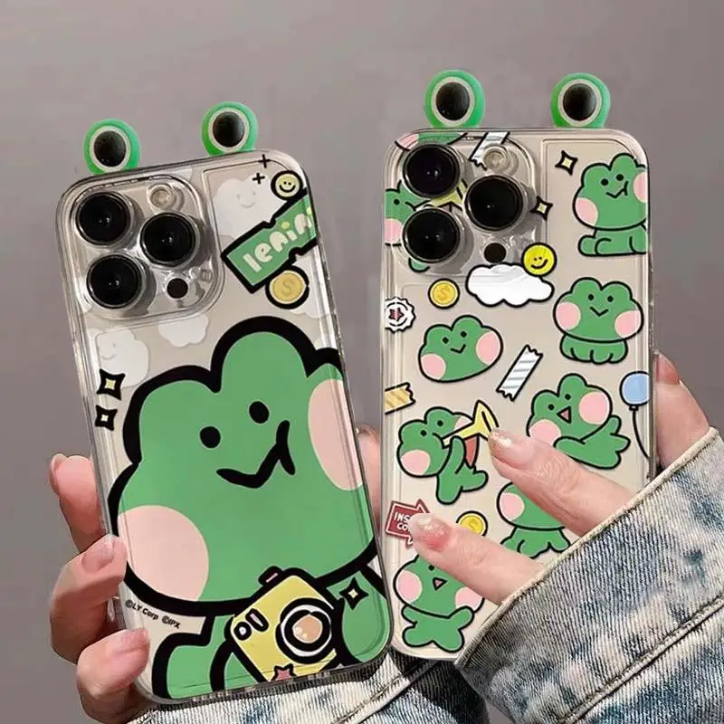 Phone Case For Xiaomi Mi 11 Lite 11T Pro POCO X5 X4 X3 GT M3 F5 Pro NFC F3 Cover Cute Frog Eyes Cat Ears Korean