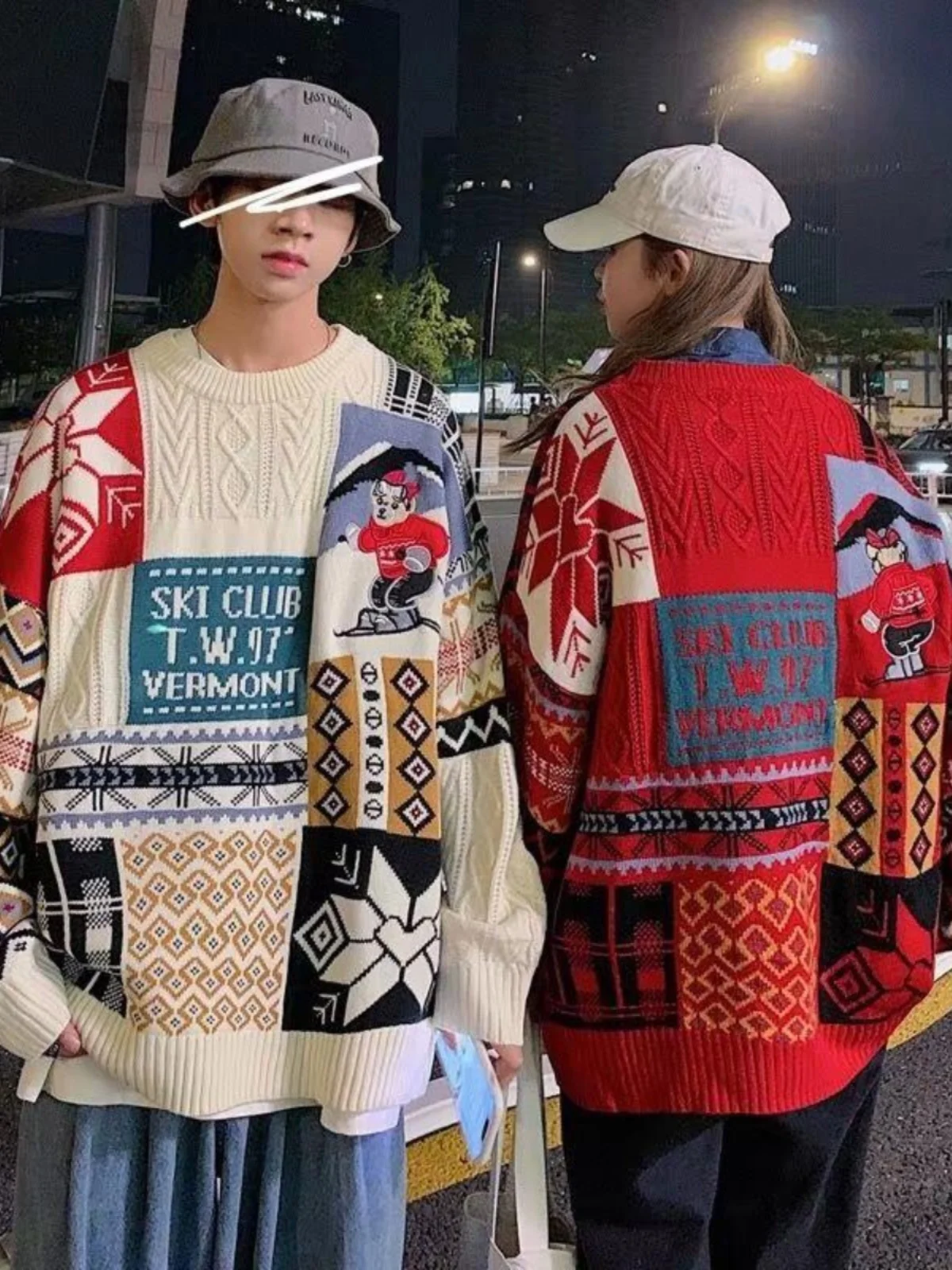 

Ретро Bear Thiened круглый трикотаж Ne, мужская свободная зимняя одежда, молодежный повседневный длинный свитер свека для пар