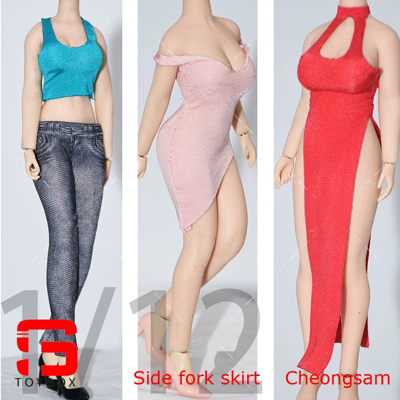 In Stock 1/12 Scale Female Vest Sexy Tight Long Skirt Clothes Model Fit 6-Inch Soldier Action Figure Body Dolls