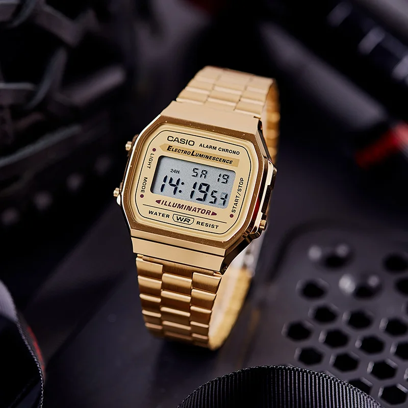 Reloj de Pulsera Digital CASIO A168WG-9W Dorado, Diseño Retro Vintage de Acero Inoxidable, Resistente al Agua, Casual y Moderno para Parejas