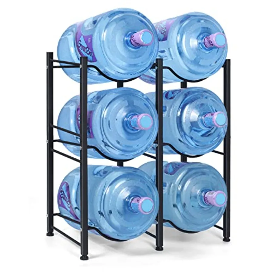 

Water Cooler Jug Rack, 3-Tier Heavy Duty Water Bottle Holder Storage Rack 5 Gallon Water Jug Holder for 6 Bottle, Black