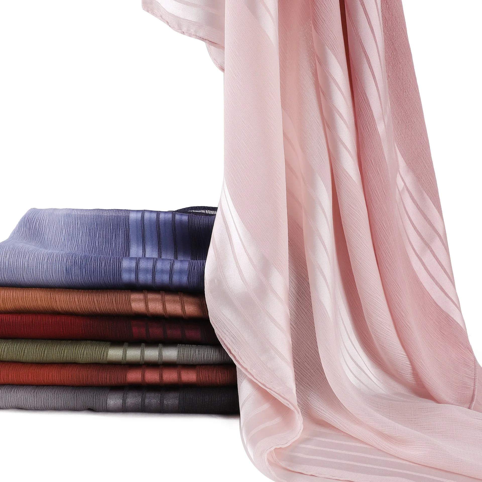 Muslim Women Hijabs Scarf Shawl Crinkle Stripe Headscarf Wraps Femme Lady Headband Ramadan Foulard Femme Hijab