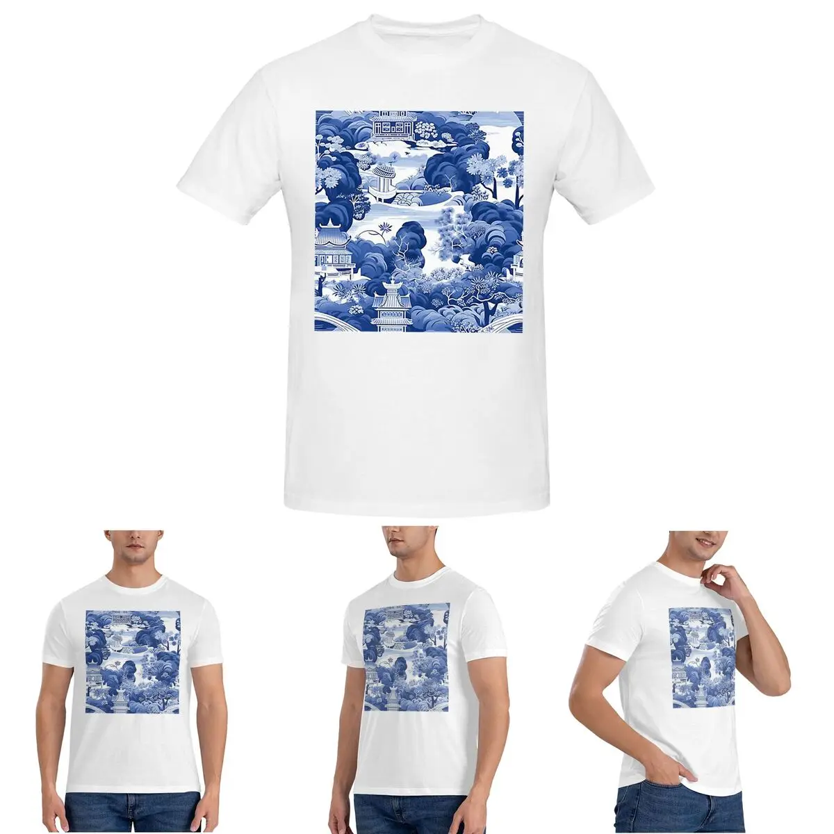 

Chinoiserie Pattern T-Shirt for Men Cotton Oversized T Shirts Men's Short Sleeve Round Neck Summer Clothes Tops S-6XL