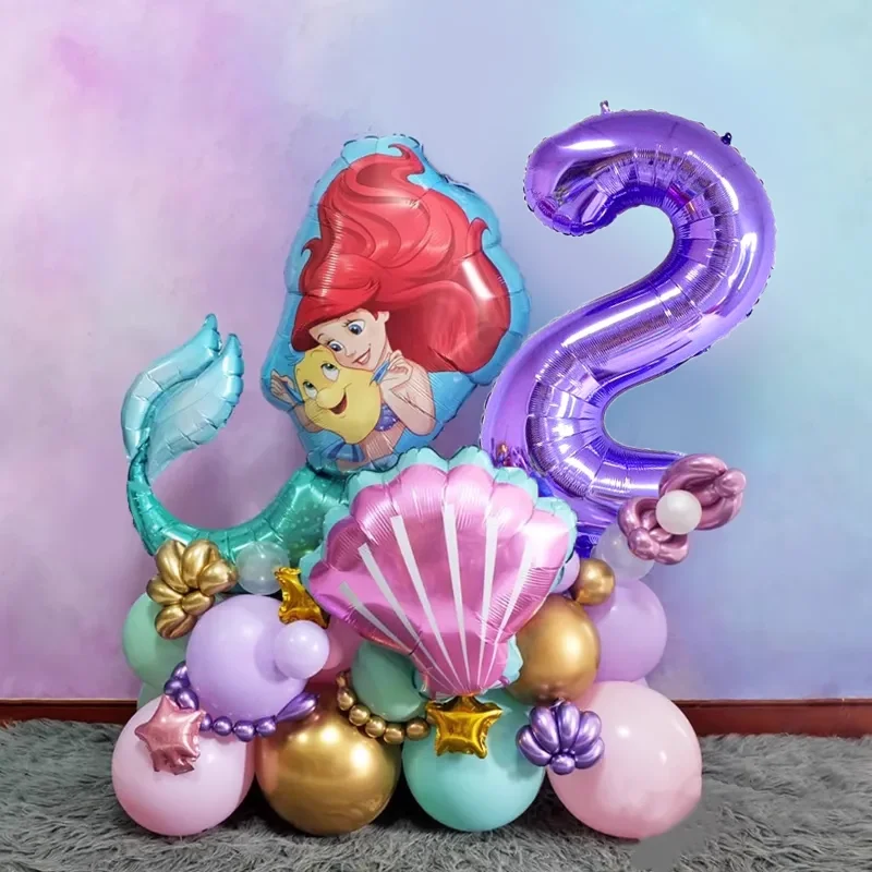 Disney Mermaid Princess Birthday Decoration Tableware Balloon Set Sea\'s Daughter Girl Party Theme Event Supplies Banner Backdrop