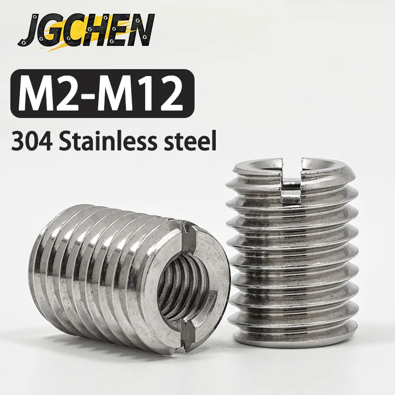 304 Stainless Steel Thread Repair Insert M2-M12 Slotted Self-tapping Screw Sleeve Inside Outside Thread Insert Adapter Nut