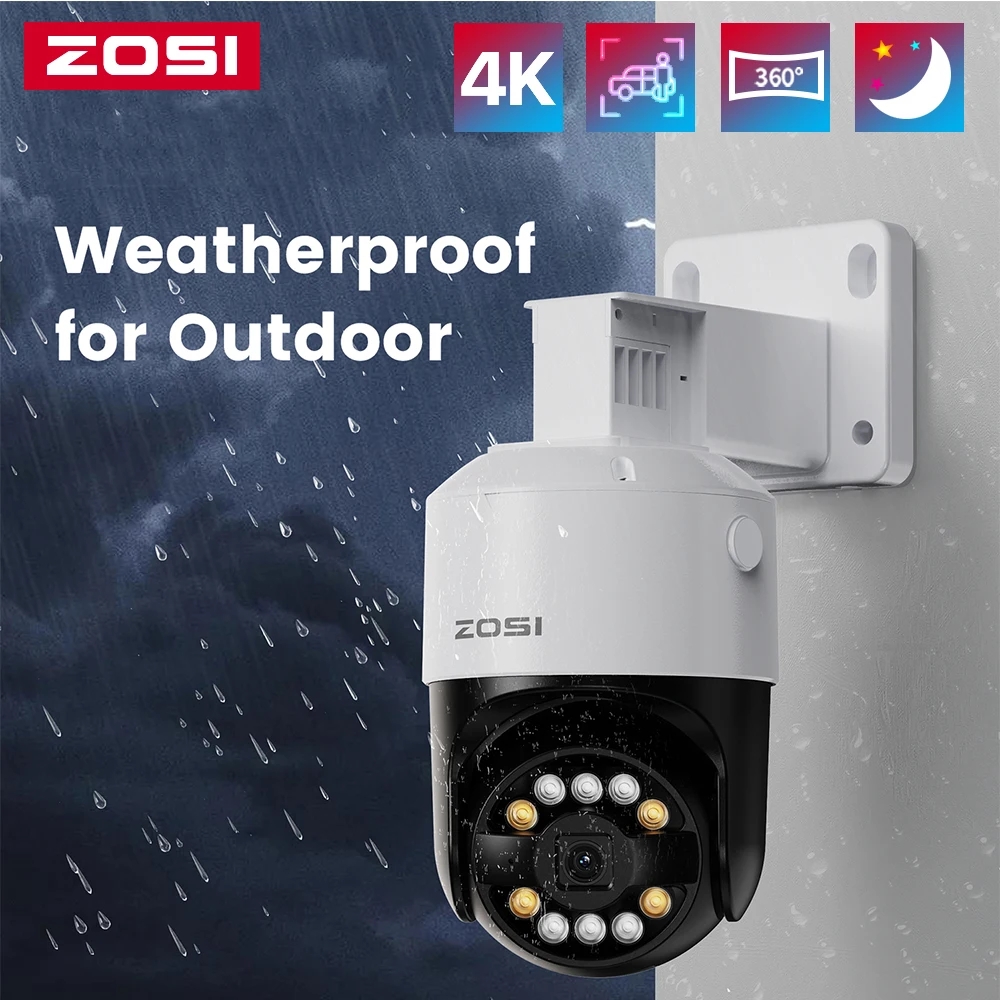 C296 4K 8MP/5MP PoE IP Security Camera Outdoor AI Detection 360°Auto Track Pan/Tilt Surveillance Camera Work with ZOSI PoE NVR