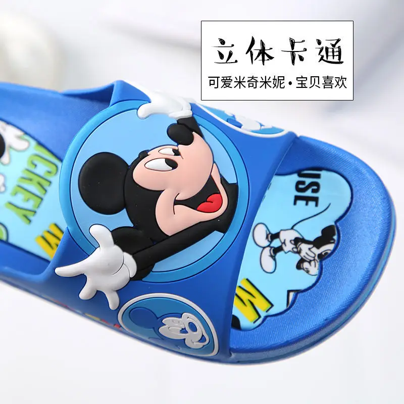 Disney Children\'s Slippers Summer Boys Girls Indoor Home Bathroom Non-slip Mickey Minnie Slippers Blue Pink Shoes Size 15-16cm