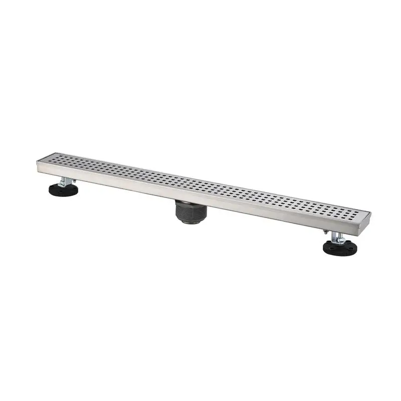 

32-Inch Linear Shower Drain with Removable Quadrato Grate, 304 Stainless Steel, Hair Strainer & Leveling Feet Included
