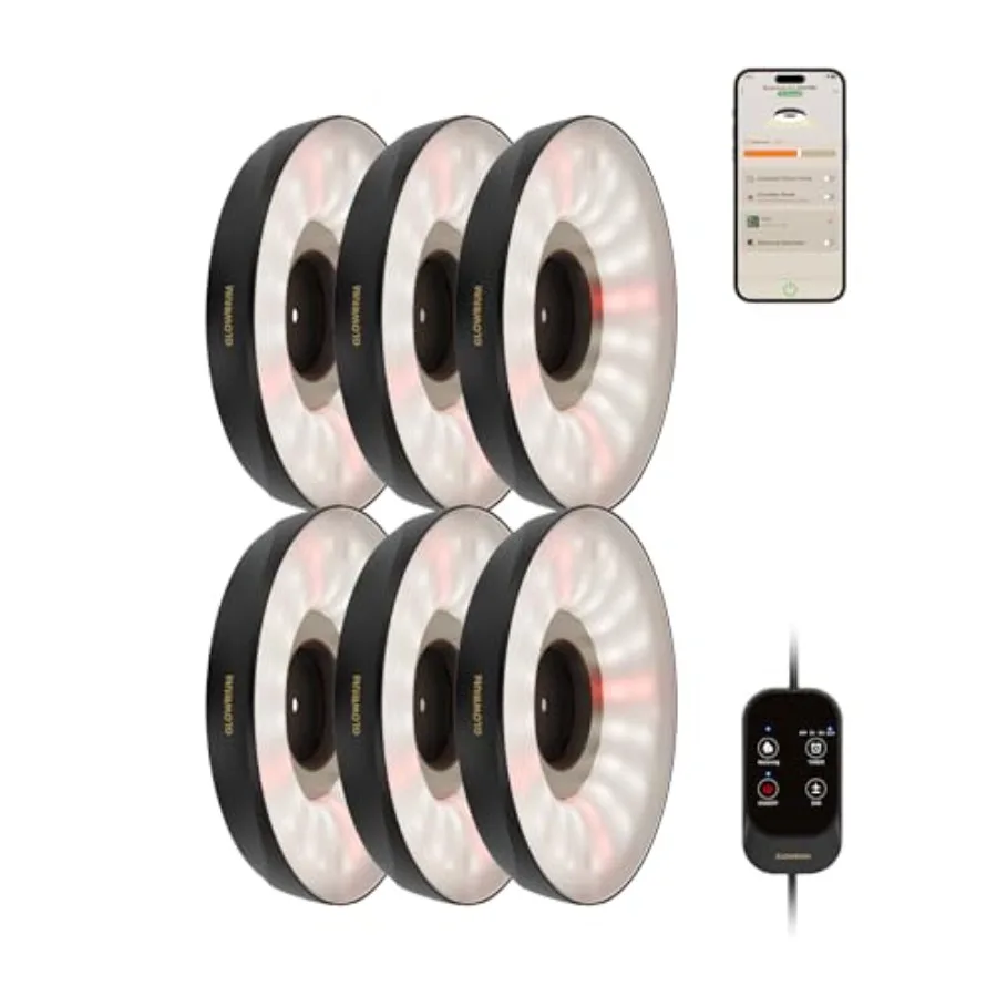 

Indoor Plant Grow Lights Full Spectrum Puck 48W 6x8W Black with Manual APP Control Auto-Timer 10 Levels Dimmable for P