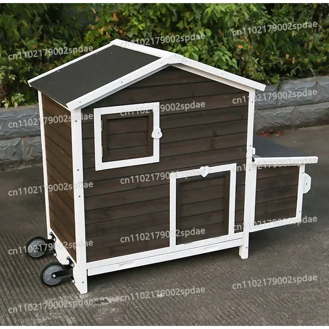 Mobile Wooden Hen Coop With Lockable Wheels Extended Outdoor Activity Enclosure For Egg Laying Poultry