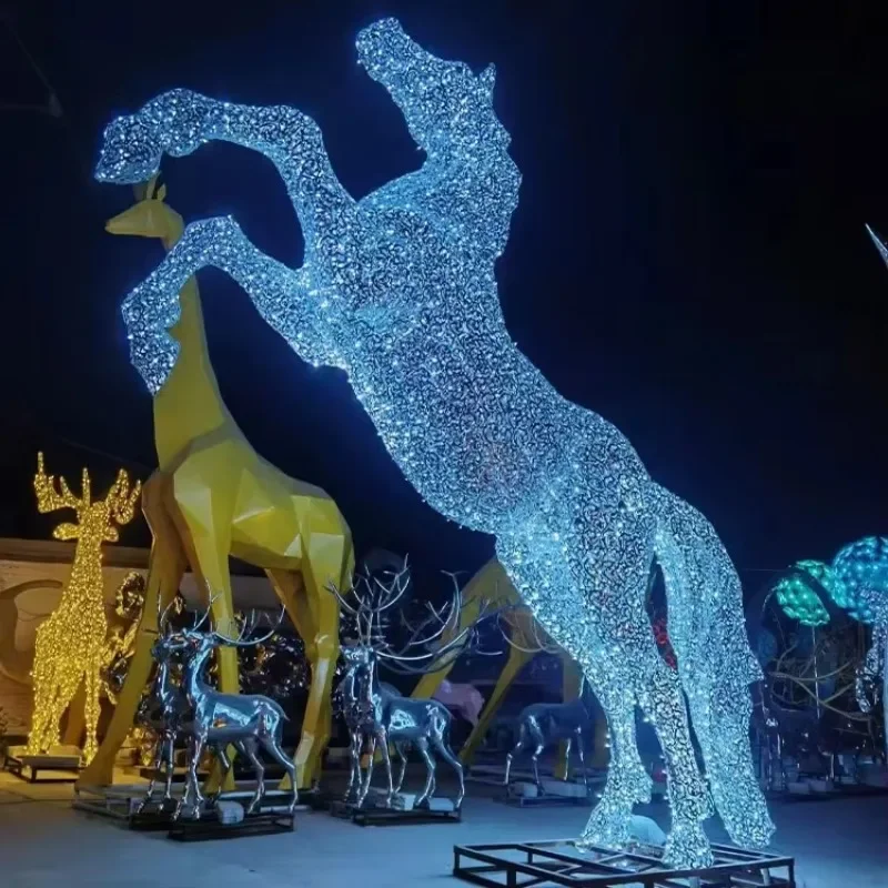 Light Emitting Diode Hollow Horse Sculpture Field Holiday Decorations