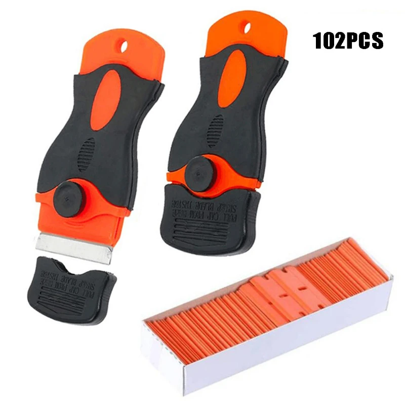 102PCs cleaning spatula with spare blade car label sticker glass adhesive residue removal tool