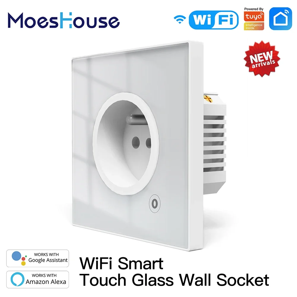 

MoesHouse Smart Wall Socket FR Glass Panel Outlet Power Monitor White black gold Touch Plug Adjustable Smart Life App Alexa