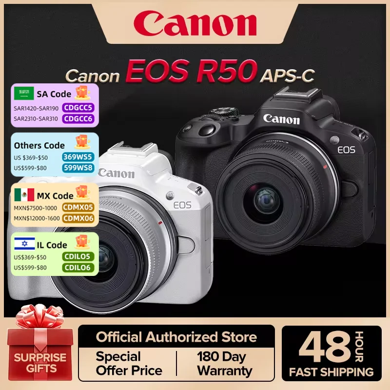 Canon EOS R50 APS-C Professional Mirrorless Digital Camera High-Speed Continuous Shooting 4K Video High Image Quality Black Body