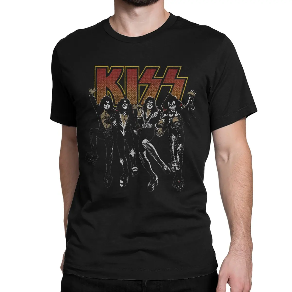 KISS Destroyer T Shirt for Men Women Pure Cotton Leisure T-Shirts O Neck Rock Band Heavy Metal Tee Sleeve Clothing Graphic