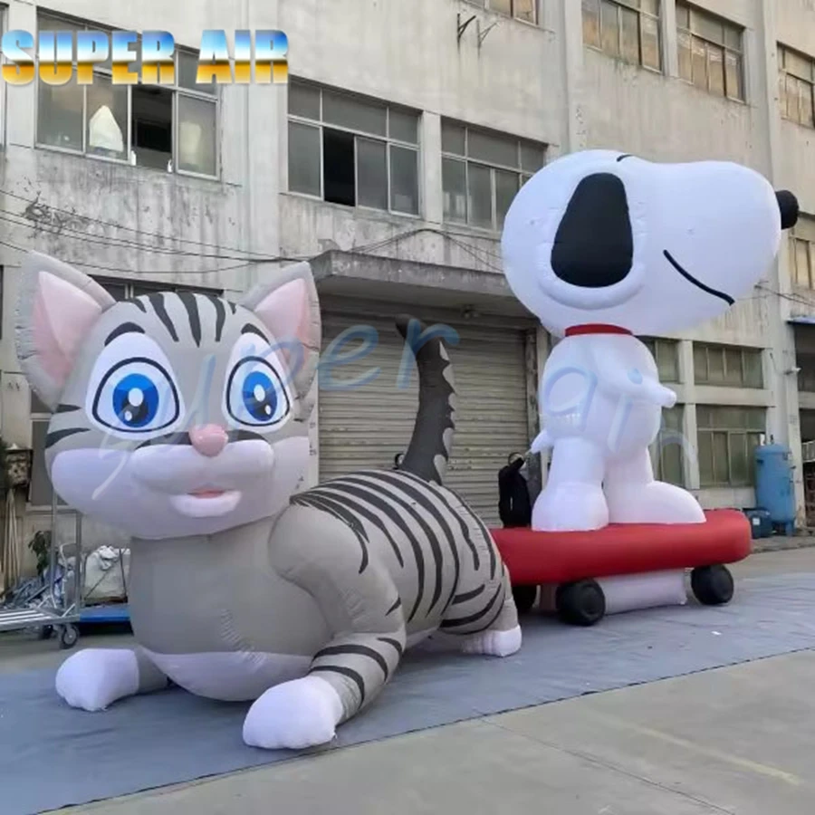 Gato blanco y negro inflable modelo animal inflable de producción popular súper aire a la venta