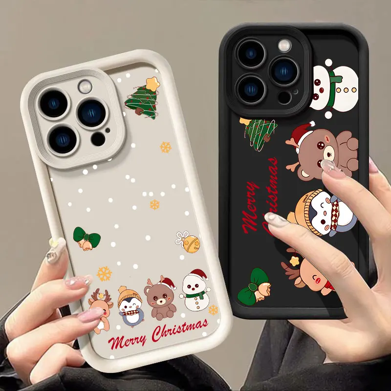 

Coque For Iphone 15 13 17 16 Case Christmas Snowman Elk Cute For IPhone 17Air 11 13 12 16 Pro Max 14 Plus Shockproof Phone Cover