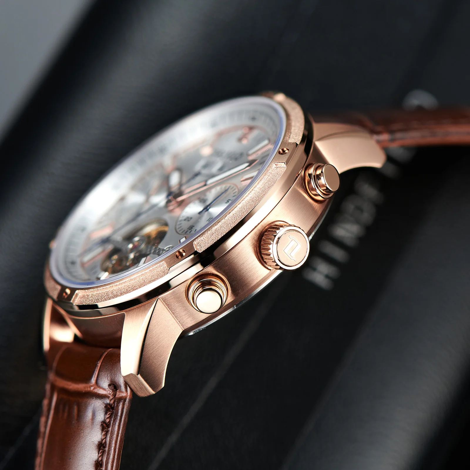 OBLVLO Luxury Rose Gold Automatic Mechanical Watch Tourbillon Watches For Men Super Luminous Watches Strap Watch Waterproof CM-T
