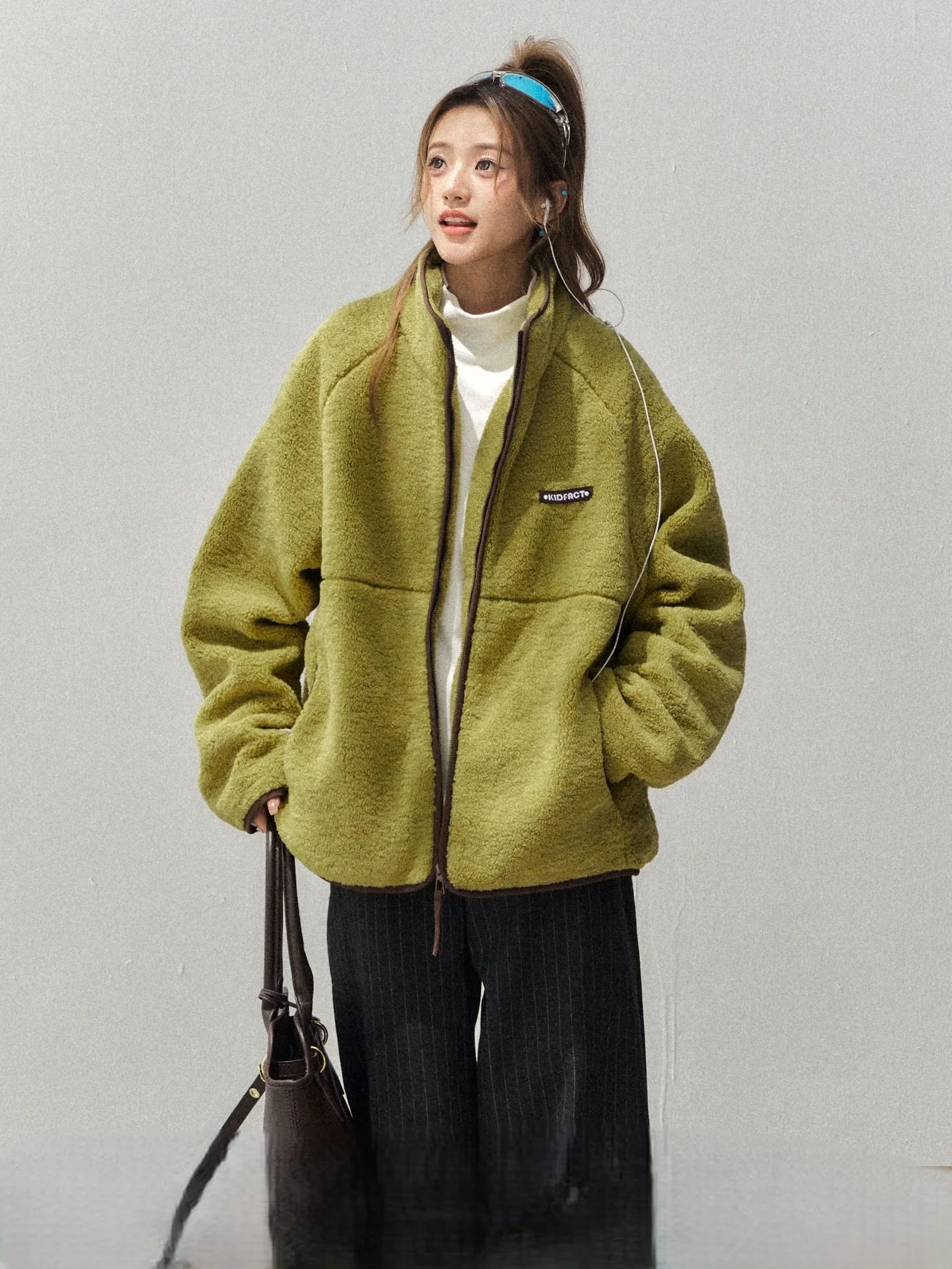 

Женская куртка из овечьей шерсти с натуральной длинной нашивкой, обтягивающая студенческая вечеринка, женская динамическая пористая, с поясом, на заказ, мешковатая женская в японском стиле