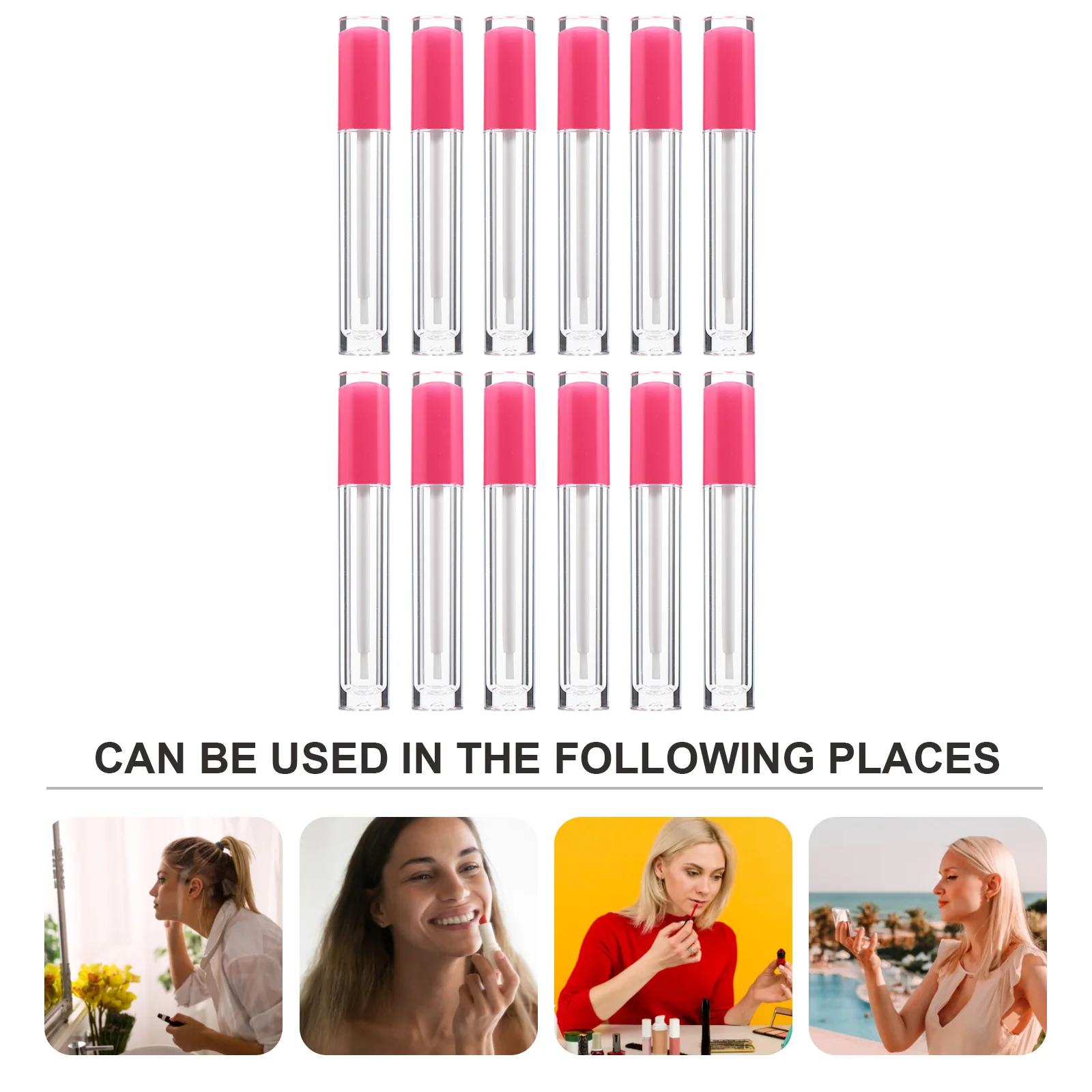 12 Stück Lipgloss-Behälter, leer, rosa, 5 ml Tuben, nachfüllbare Flaschen, Gummistopfen, DIY Lippenbalsam, nachfüllbare Flaschen