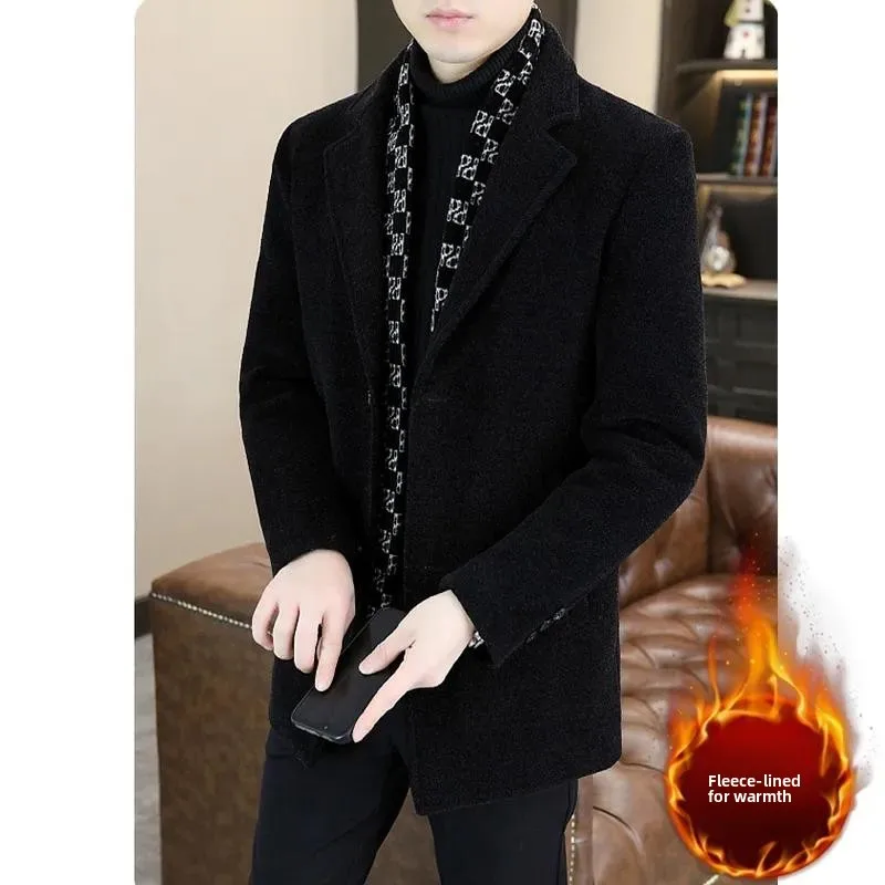 Ele Briti Sle Men's Woolen Coat Fce Lined Slim Fit mid Length Winter Faionable Warm Large Coat Urban Sle