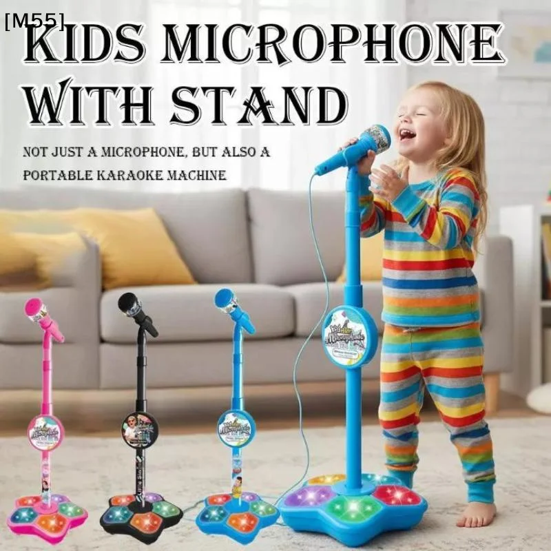 Gold Toy Kids Cartoon Music Microphone With Stand Can Connect With MP3,Real Echo Sounds Toys Gift[M55][M55]