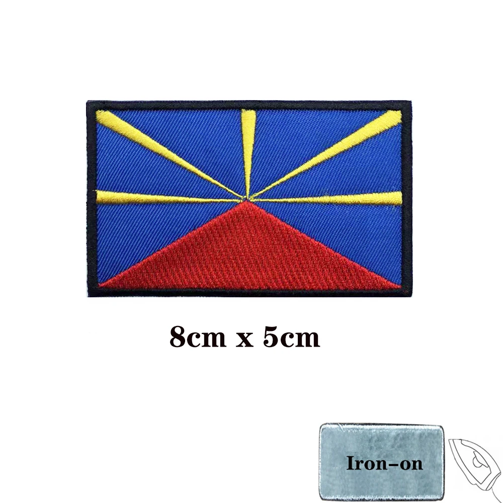 Niwang Island Flag Reunion Patches Armband Embroidered Patch Hook & Loop Iron On Embroidery  Badge Military Stripe