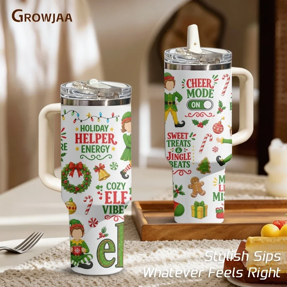 Funny Elf Christmas Quotes Vacuum Flasks 40oz 3rd Gen Vacuum Insulated Stainless Steel Tumbler Cup With Handle Straw Lid