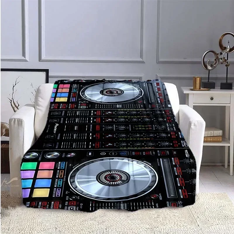 Music DJ Flannel Throw Blankets Disc Player Plush Blankets Audio Soft Cozy Blanket for Sofa Chair Couch Bed King Size Bedspread