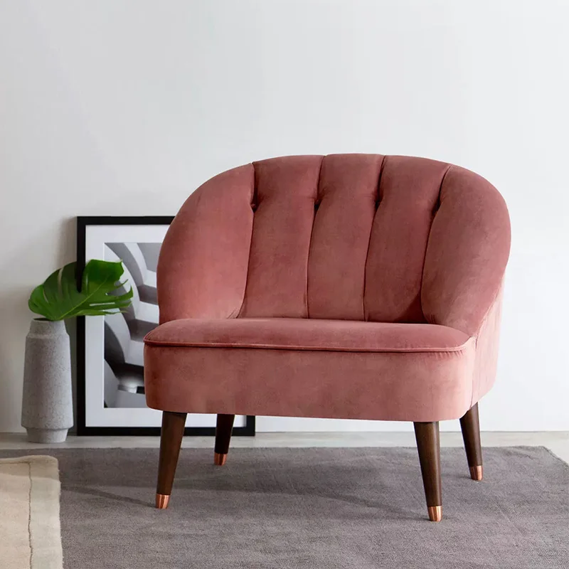 Living room furniture popular chair single seat pink wood fabric living room sofa chair