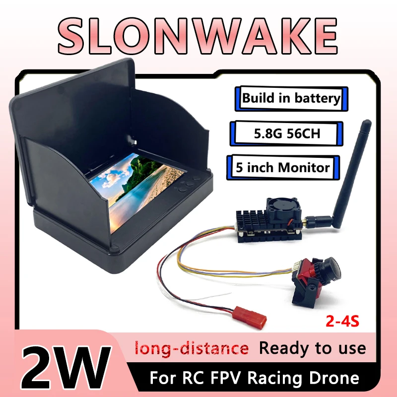 SLONWAKE Over 20km range 5.8G FPV 2000mW VTX with CMOS 1500TVL B19 camera +5 inch Monitor for RC Quadcopter Parts
