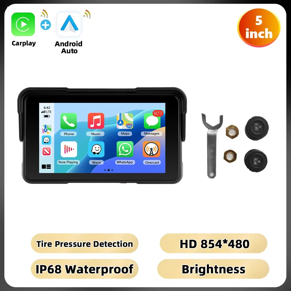 Podofo 5 ''IPS Scherm Motorfiets Carplay Android Auto Helderheid Aanpassing IP68 Waterdichte Bluetooth 5.0 Smart Screen Speler - afbeelding 1