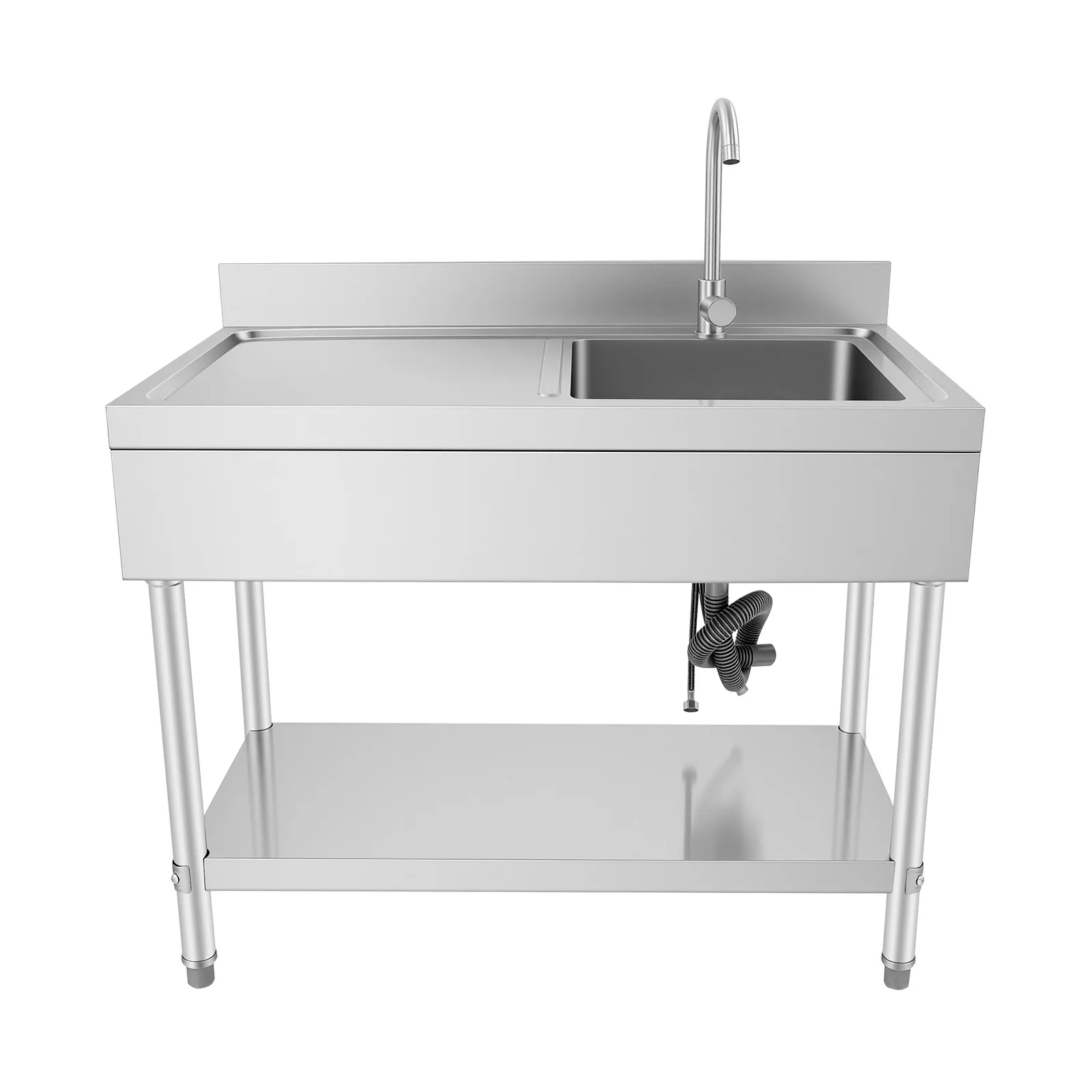 100×60×80cm Edelstahlspüle, 661lbs Kapazität, Küchenspüle, mit Ablageboden, Wasserhahn und Abtropfkorb, für Zuhause, Restaurant, Badezimmer, Garage, Lager