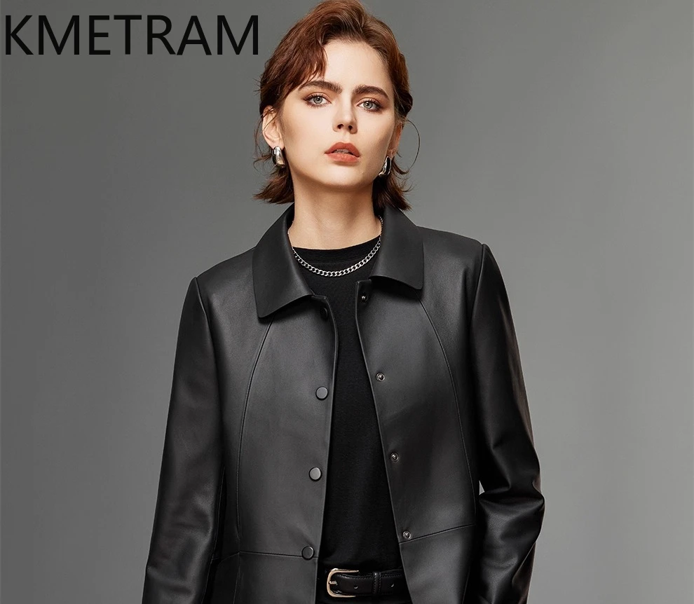 KMETRAM Giacca in pelle di pecora naturale Autunno Fit Nuovi capispalla a maniche lunghe 2025 Trench corto da donna calzeжа bamртка