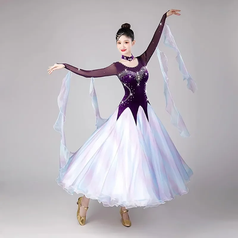 

Velvet Waltz Dress Elegant Party Tango Ballroom Performance Clothes Stage Wear Women Modern Dance Competition Dress