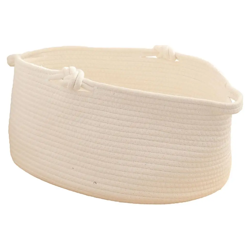 Oval Cotton Rope Woven Basket with Handles Storage Organizer for Books Magazines Shelf