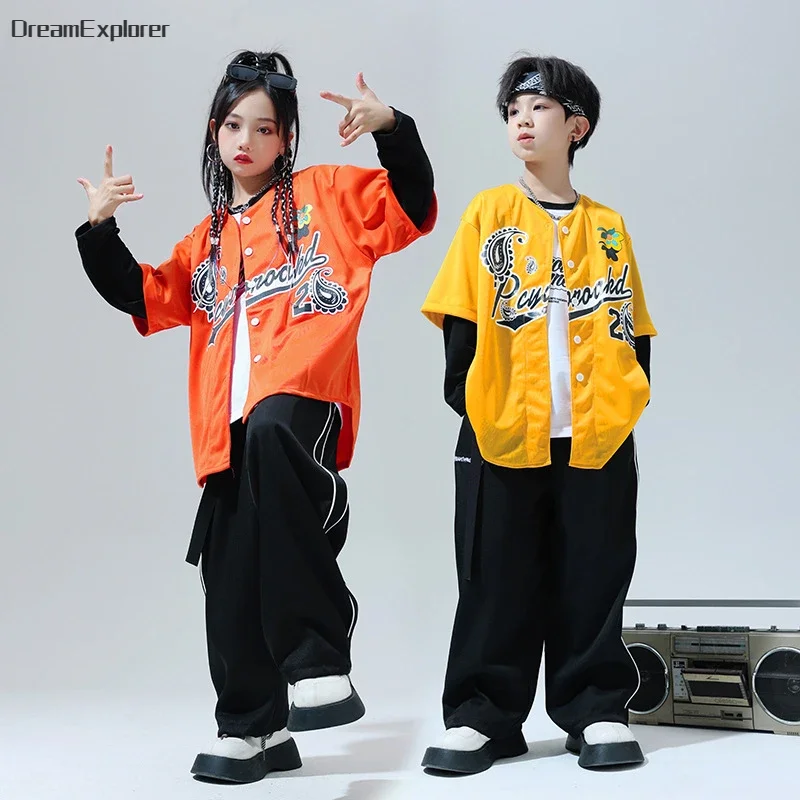 

Hip Hop Girls Baseball Jacket Sweat Pants Boys Streetwear Street Dance Solid Coat Joggers Kids Costumes Child Jazz Clothes Sets