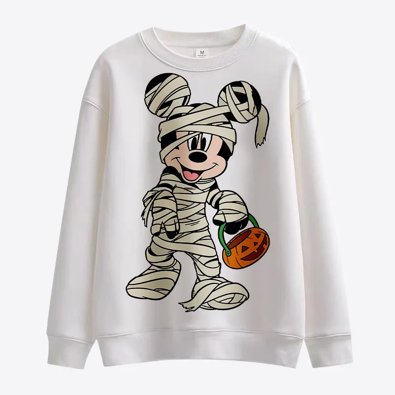 Autumn Horror Halloween Disney Brand Mickey and Minnie Anime Round Neck Fashion Casual Sweater Men\'s Pullover Long Sleeve Top