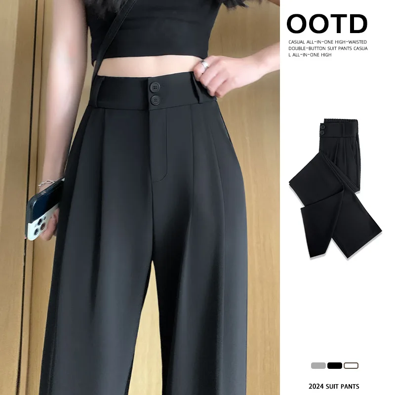 Suit trousers 2024 summer new thin style high-waist trousers high-end chiffon wide-leg Casual Pants for women