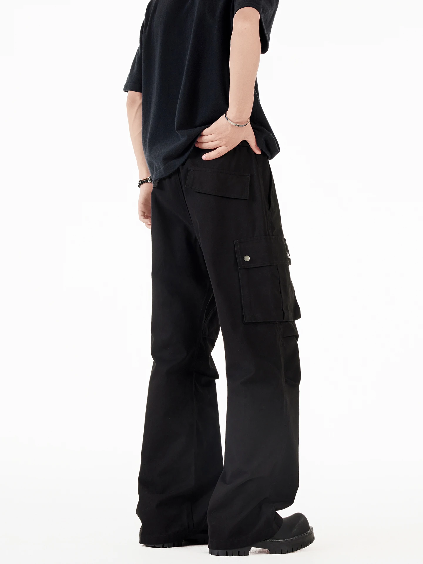 American Retro Waed Canvas Work Trousers Men's Summer Loose Wide Leg Casual Pants Multiple kets Pleated Straight Cut