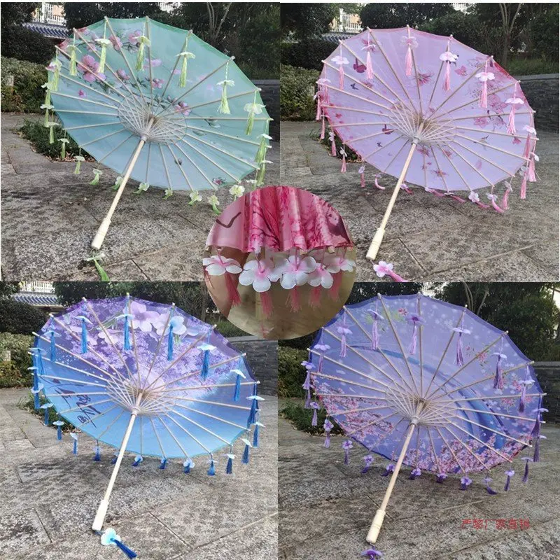 

Style Hanfu Tassel Performance Petal Photography Props Dance Silk Craft Ancient Point Oiled Paper Umbrella