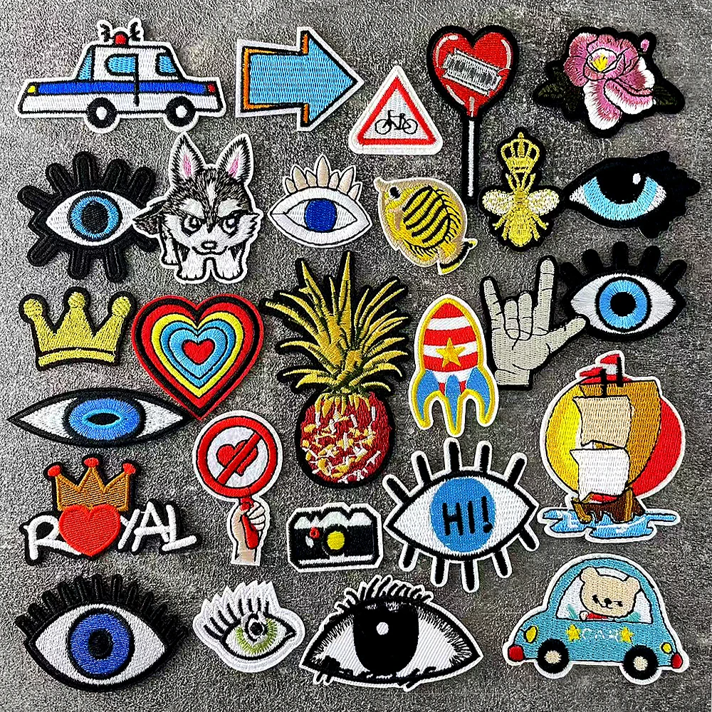 Eye Car Arrow Iron on Patches for Clothes Embroidered Badges Hippie Patch Cover Repair Hole Stickers Beautification Function