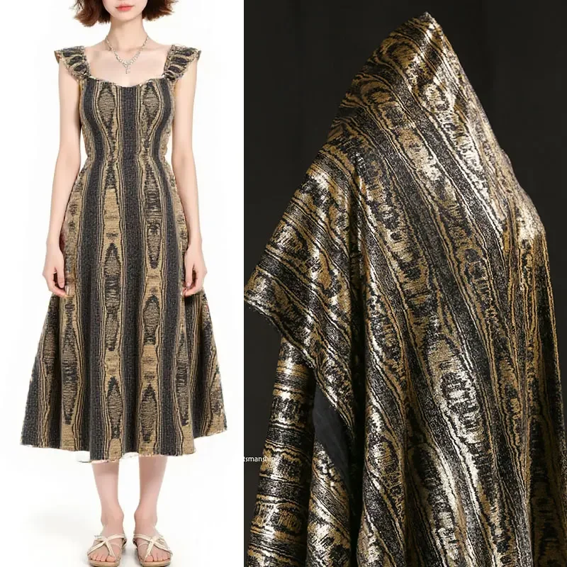 

Retro Black Gold Bark Pattern Hot Stamping Fabric Drape Cloth for Cardigan Skirt Shirt Clothing DIY Sew Designer Fabric