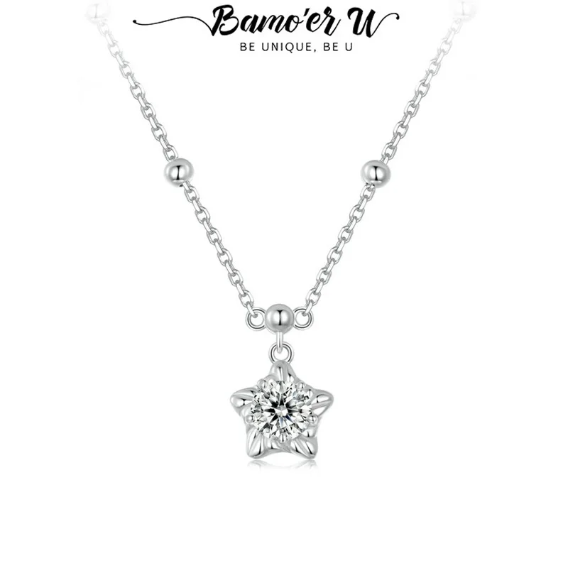 

Ожерелье Bamoer U с муассанитом 0,5 карата в форме звезды, из стерлингового серебра 925 пробы, с уникальными бусинами, декоративная цепочка, женское ювелирное украшение