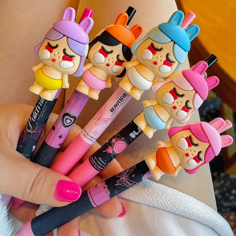 

5pcs labubu Tears series Crybaby Gel Pen Black Cute Patch Speed Dry Press Pen High Beauty Water Pen Student Stationery