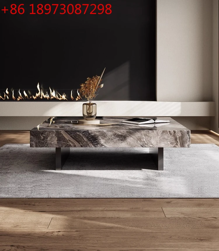 

Rock slab coffee table light luxury modern high-end Italian minimalist square coffee table household