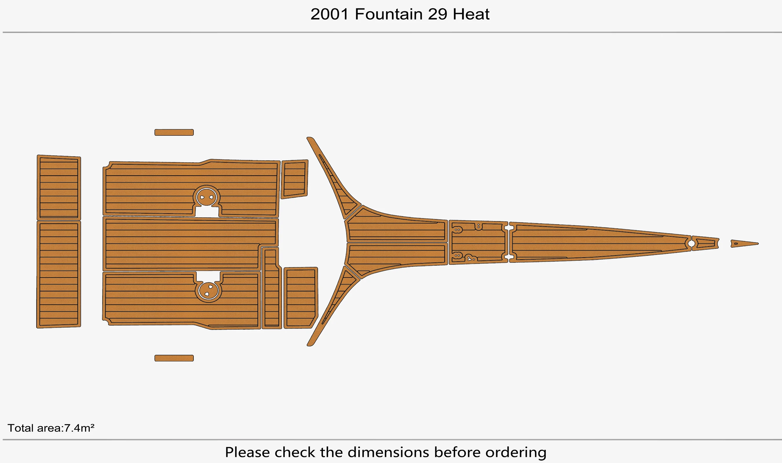 Marine Faux Teak EVA Non-Slip Mat - 2001-2002 Fountain 29 Heat Self-Adhesive 1/4